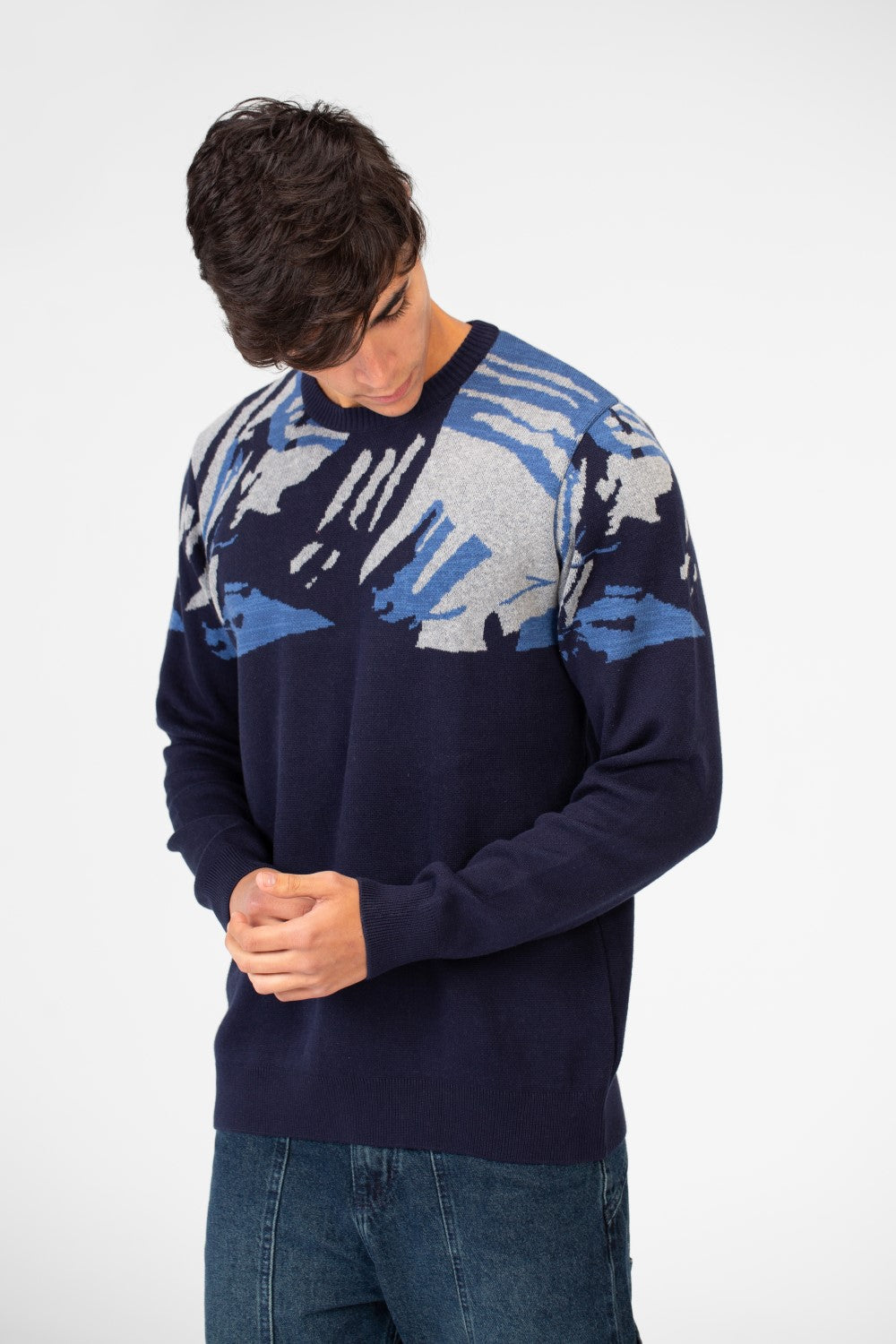 Men's Jakar Printed Crew Neck Pullover Sweater