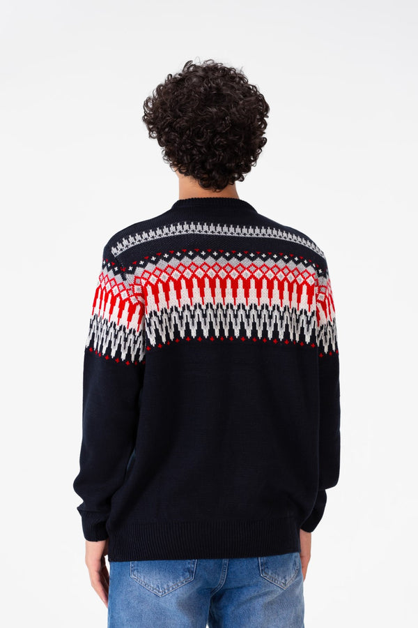 Men's Round Neck Long Sleeves Jakar Pullover With Print On The Top