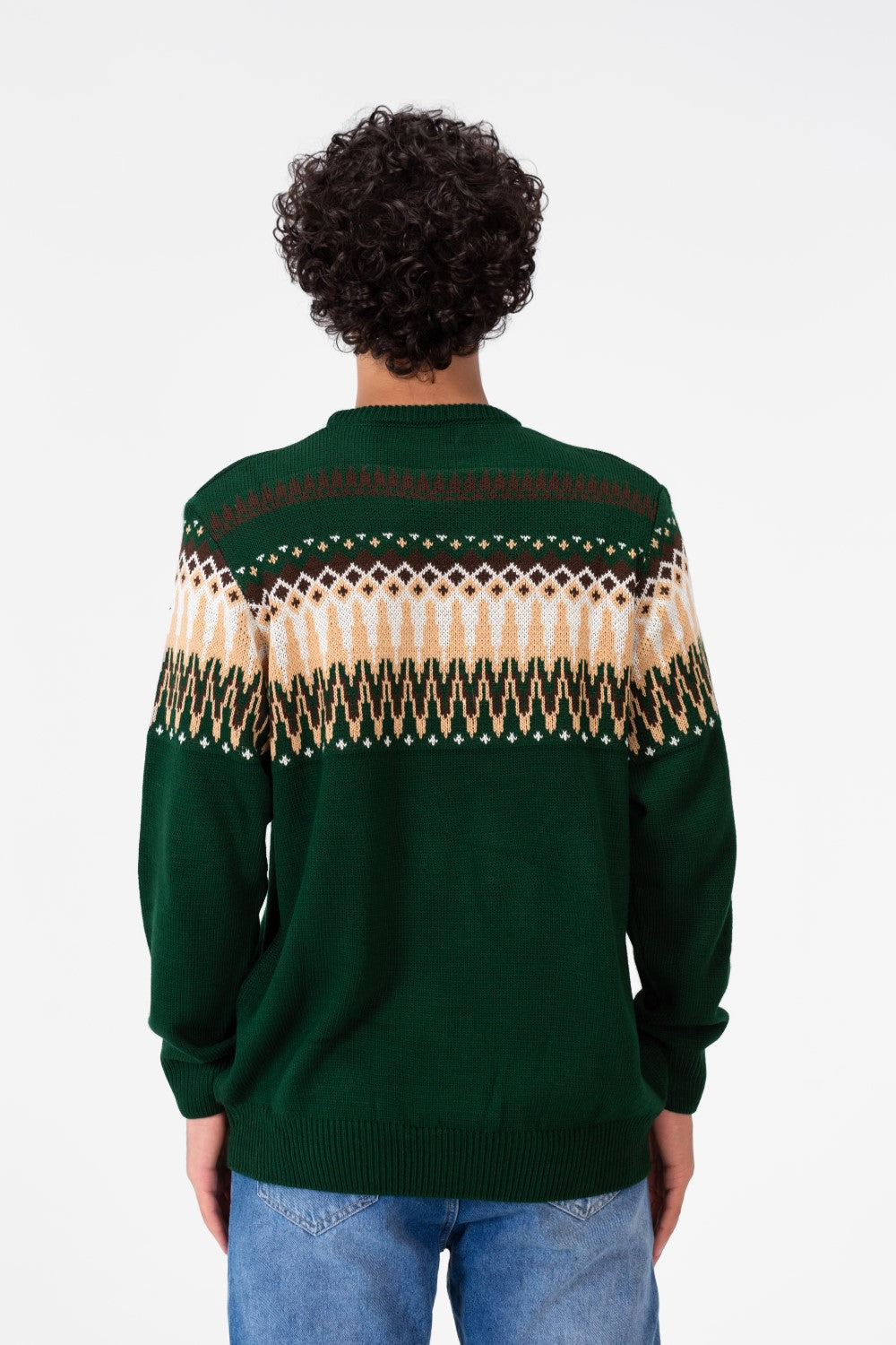 Men's Round Neck Long Sleeves Jakar Pullover With Print On The Top