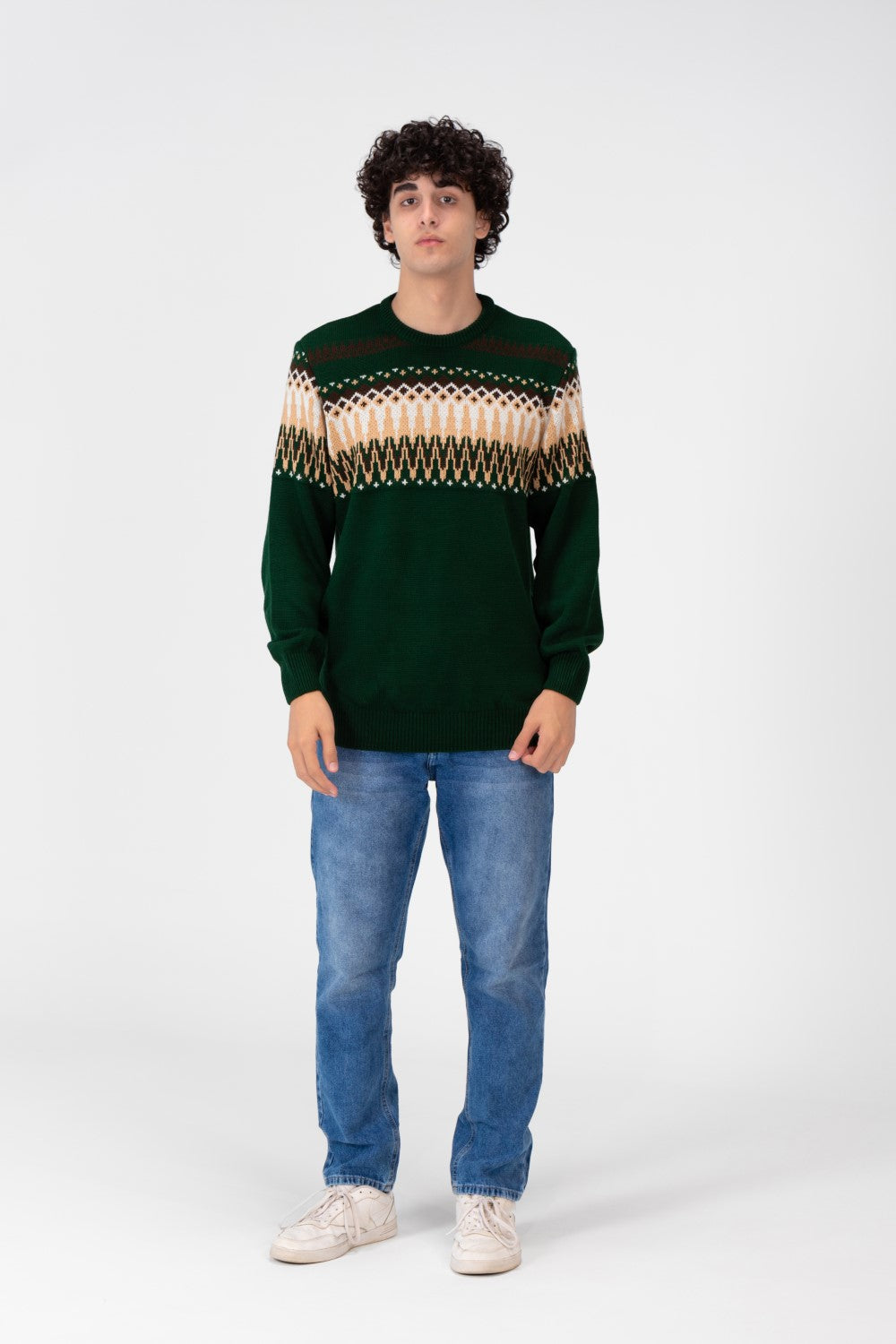 Men's Round Neck Long Sleeves Jakar Pullover With Print On The Top