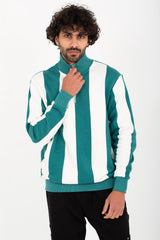 Men's High Neck Padded With Unqiue Modern Half Zipper Striped Sweatshirt