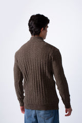 Men's Quarter Zip Slim Fit High Neck Textured Fabric Pullover