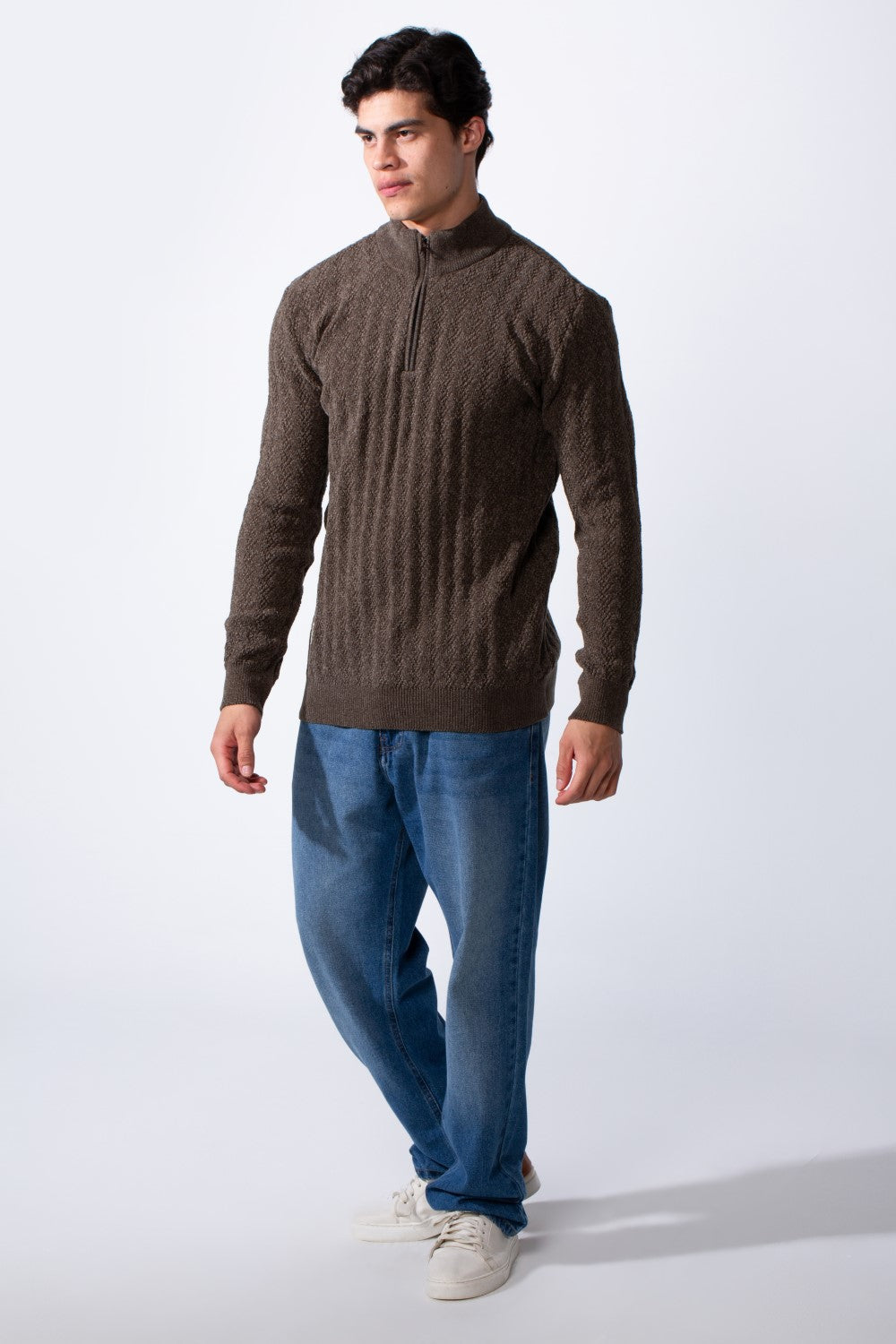Men's Quarter Zip Slim Fit High Neck Textured Fabric Pullover