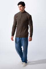 Men's Quarter Zip Slim Fit High Neck Textured Fabric Pullover