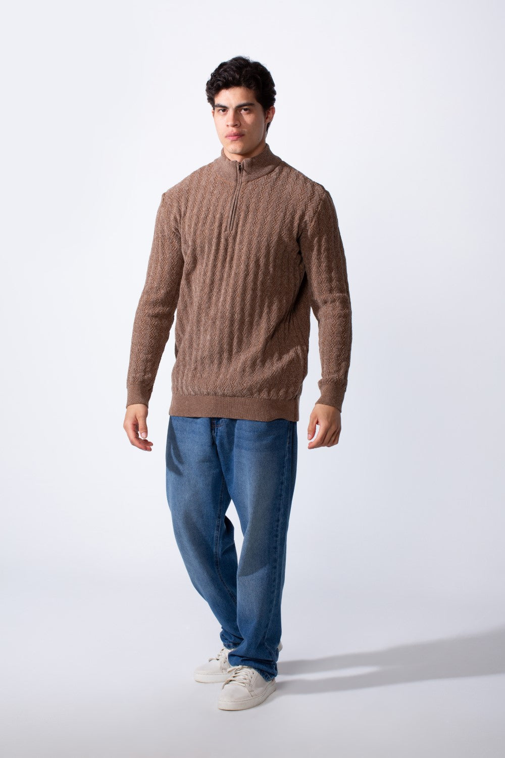Men's Quarter Zip Slim Fit High Neck Textured Fabric Pullover