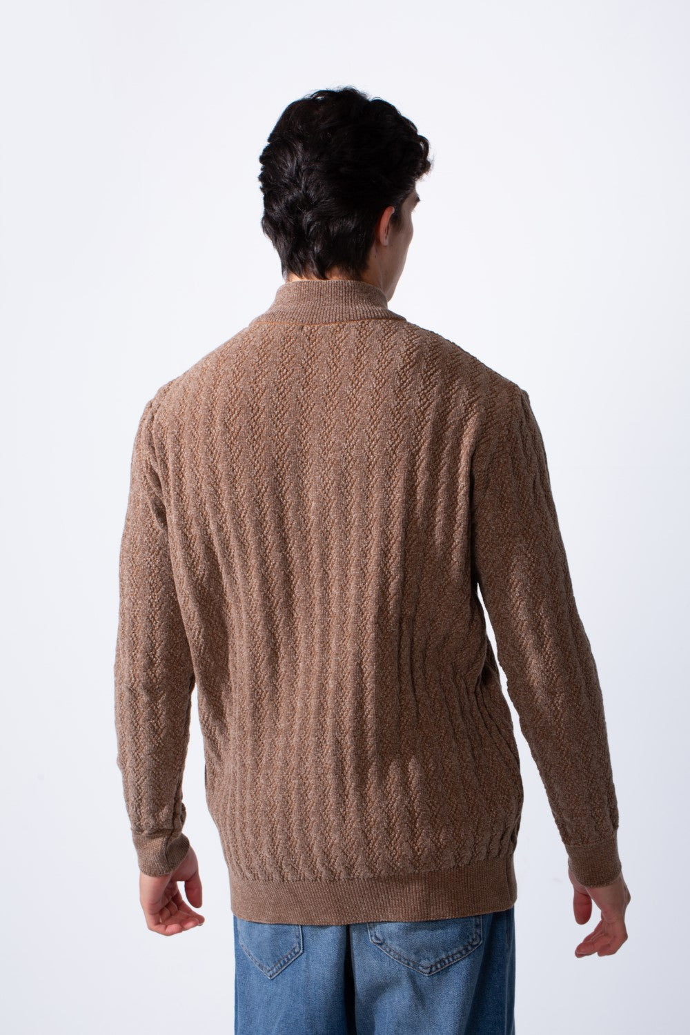 Men's Quarter Zip Slim Fit High Neck Textured Fabric Pullover