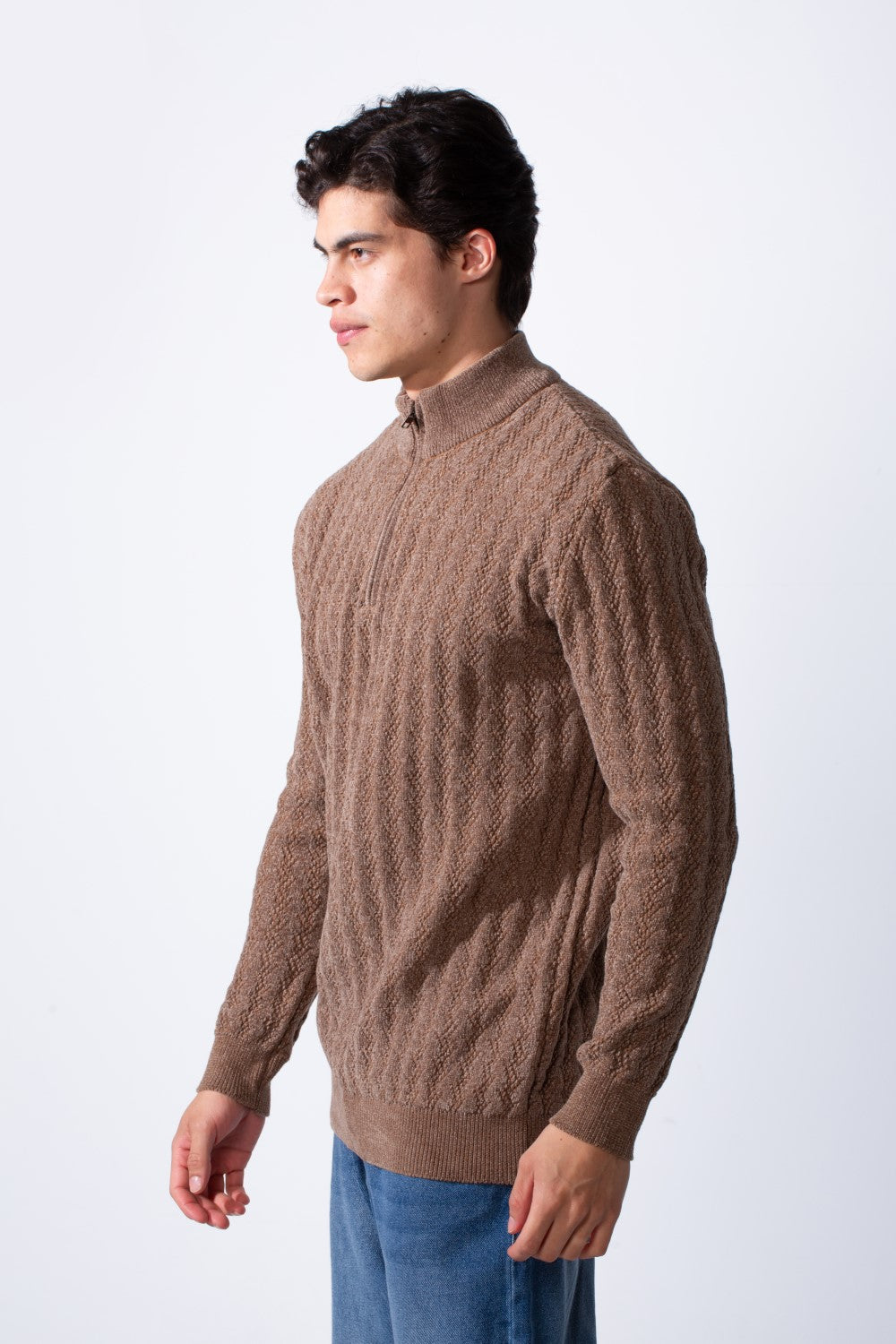 Men's Quarter Zip Slim Fit High Neck Textured Fabric Pullover