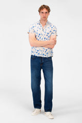 Men's Short Sleeve Floral Print Slim Fit Poplin Shirt