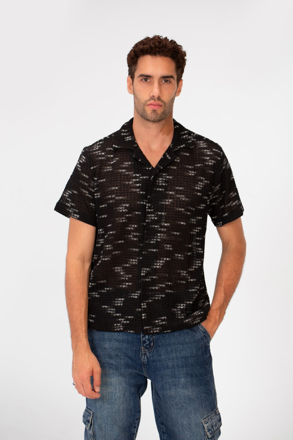 Men's Short Sleeve Slim Fit Transparent Modern Mesh Shirt