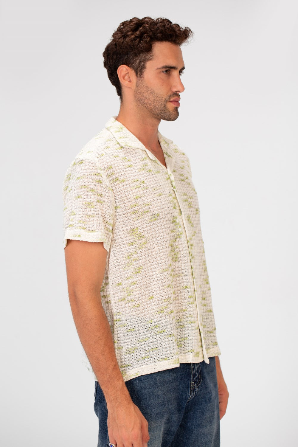 Men's Short Sleeve Slim Fit Transparent Modern Mesh Shirt