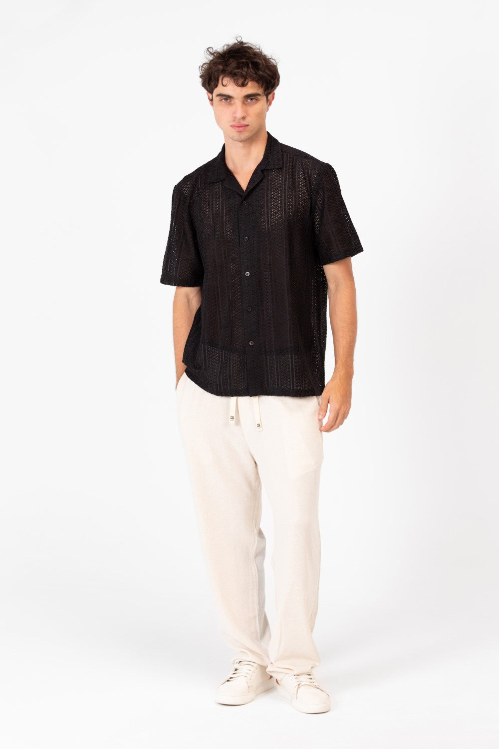 Men's Short Sleeve Mesh Breathable Slim Fit Transparent Shirt