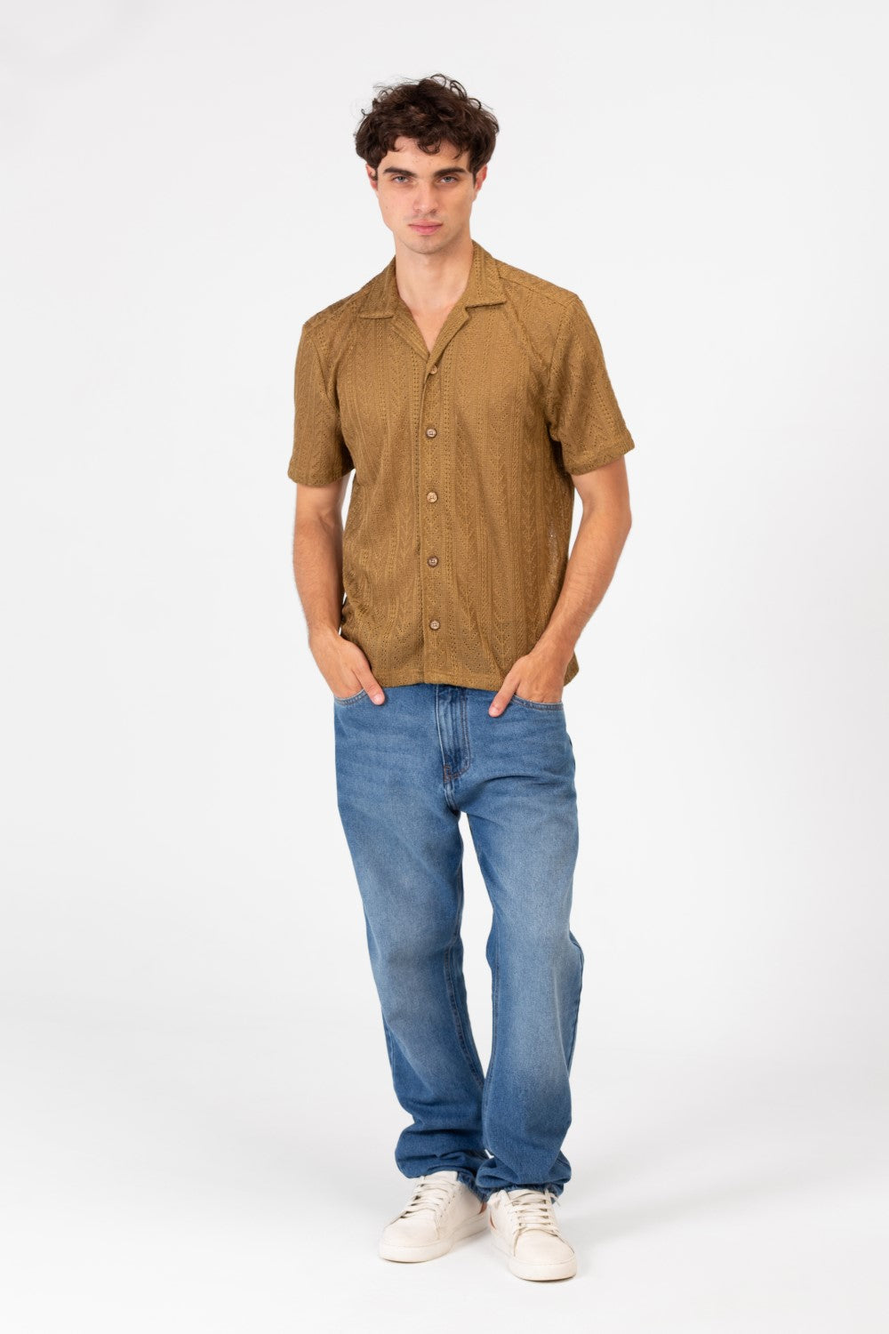 Men's Tomato Half Sleeve Mesh Slim Fit Basic Modern Shirt