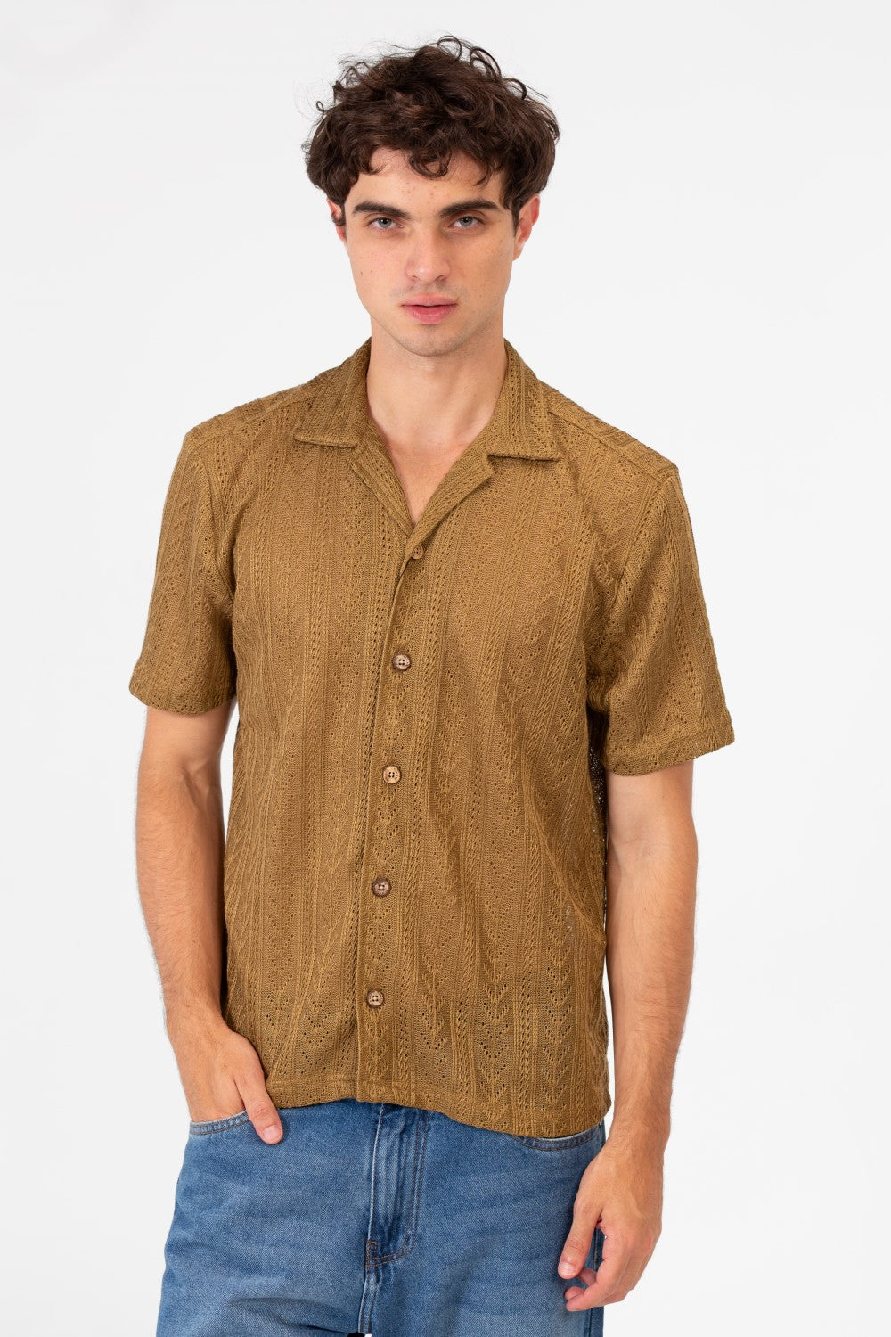 Men's Tomato Half Sleeve Mesh Slim Fit Basic Modern Shirt