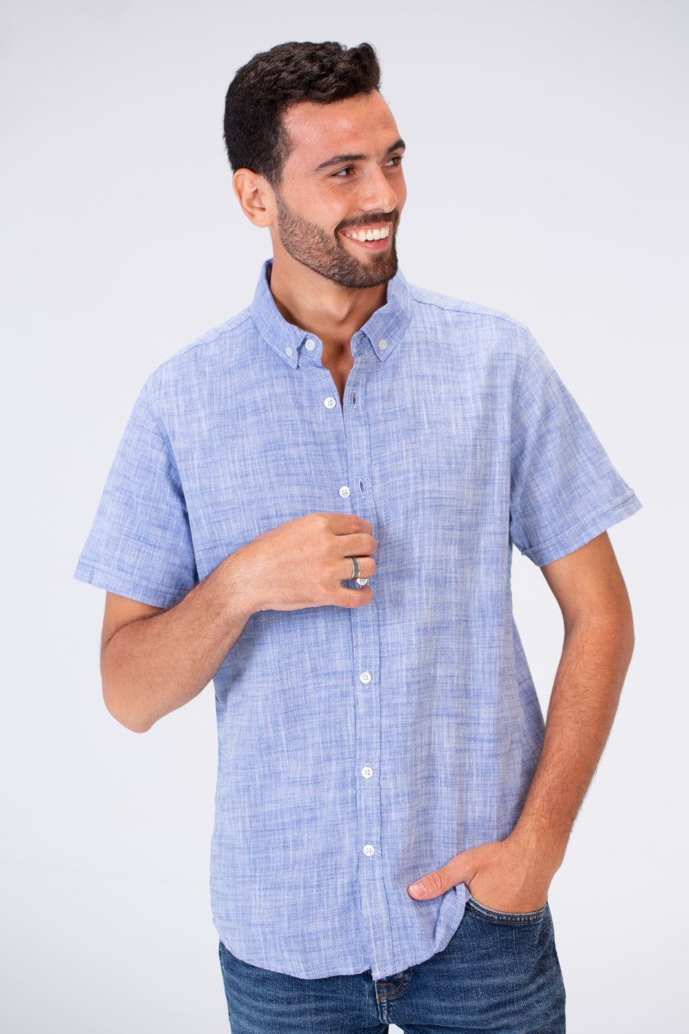 Mens Half Sleeve Slim Fit Basic Plain Linen Shirt