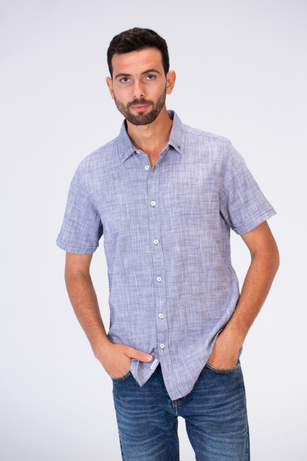 Mens Half Sleeve Slim Fit Basic Plain Linen Shirt