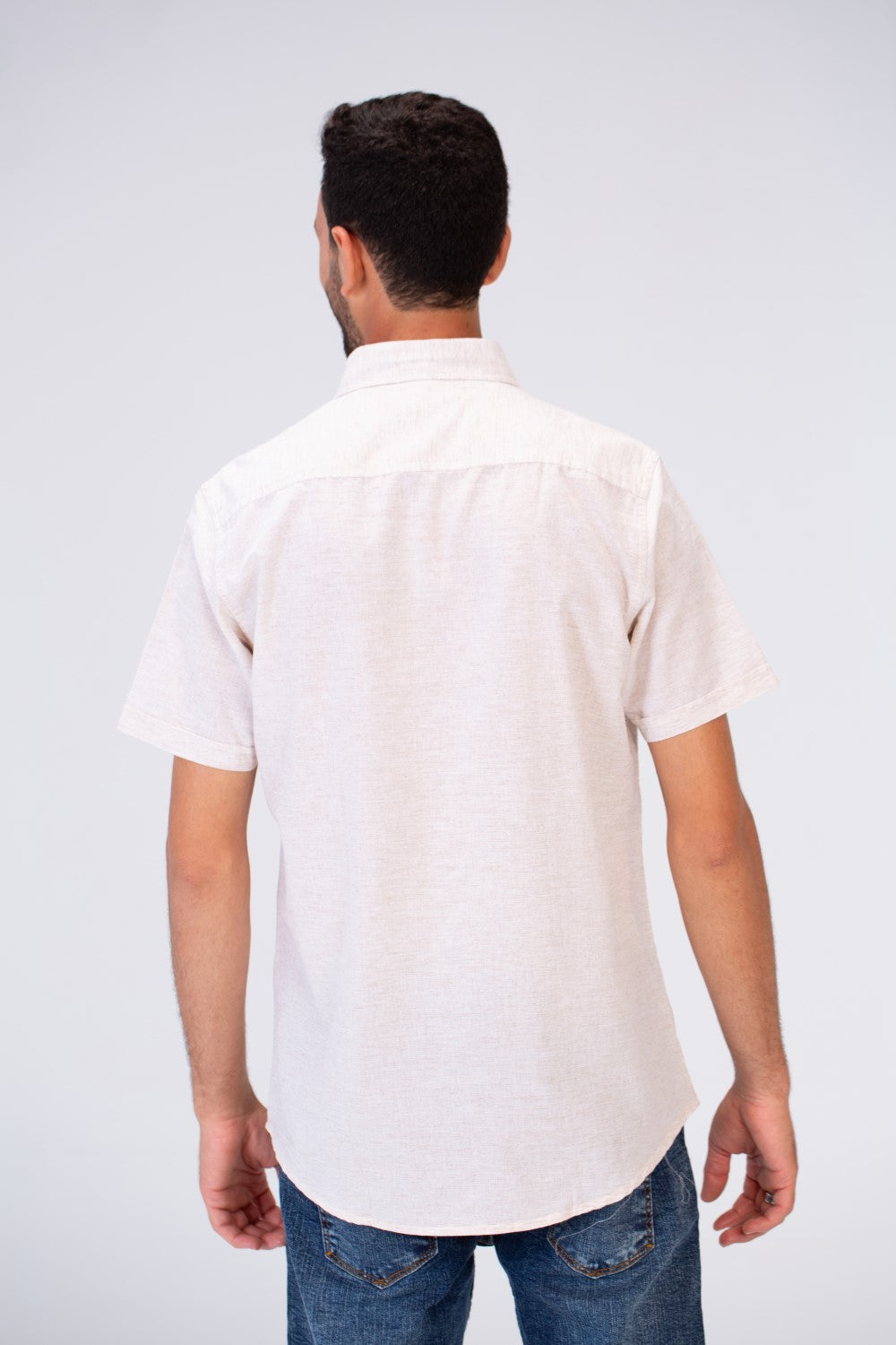 Mens Half Sleeve Slim Fit Basic Plain Linen Shirt