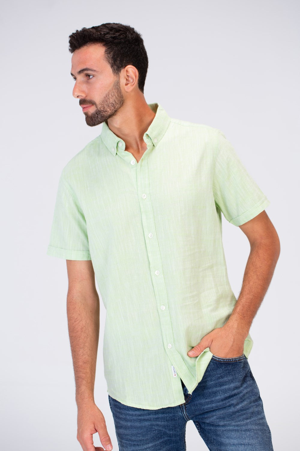 Mens Half Sleeve Slim Fit Basic Plain Linen Shirt