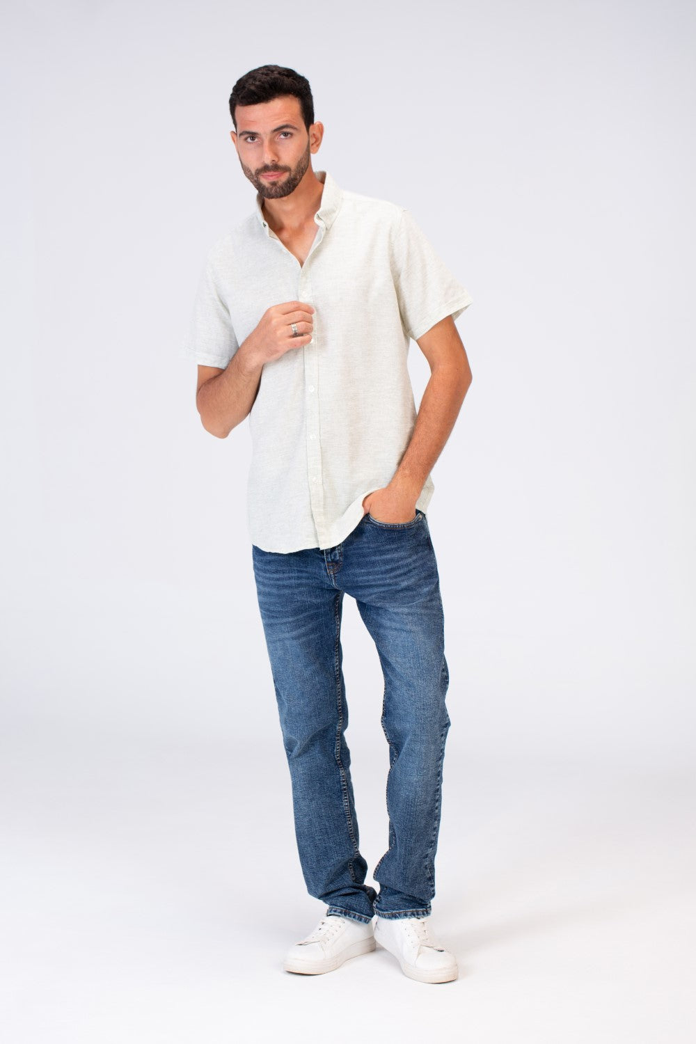 Mens Half Sleeve Slim Fit Basic Plain Linen Shirt