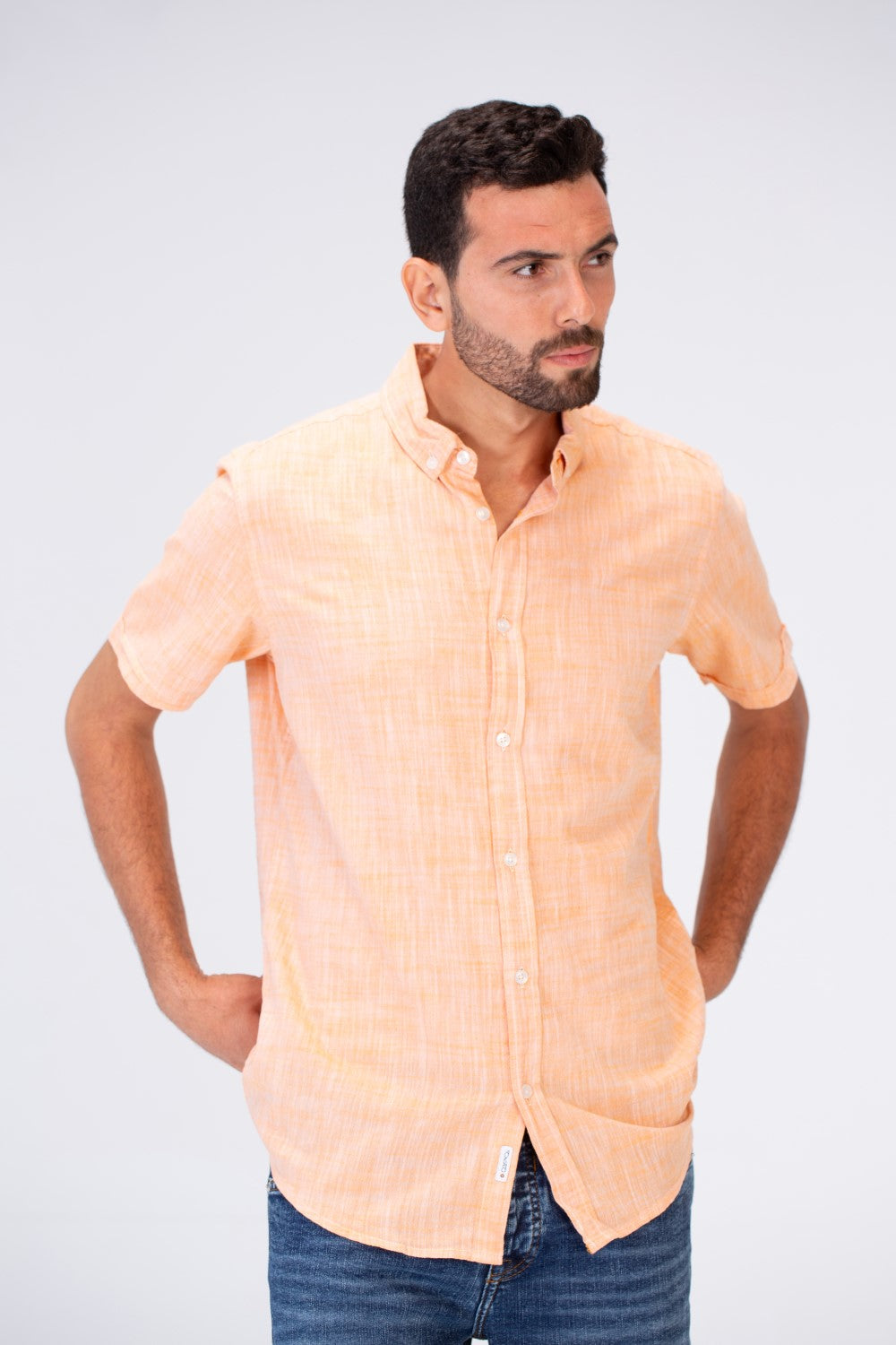 Mens Half Sleeve Slim Fit Basic Plain Linen Shirt