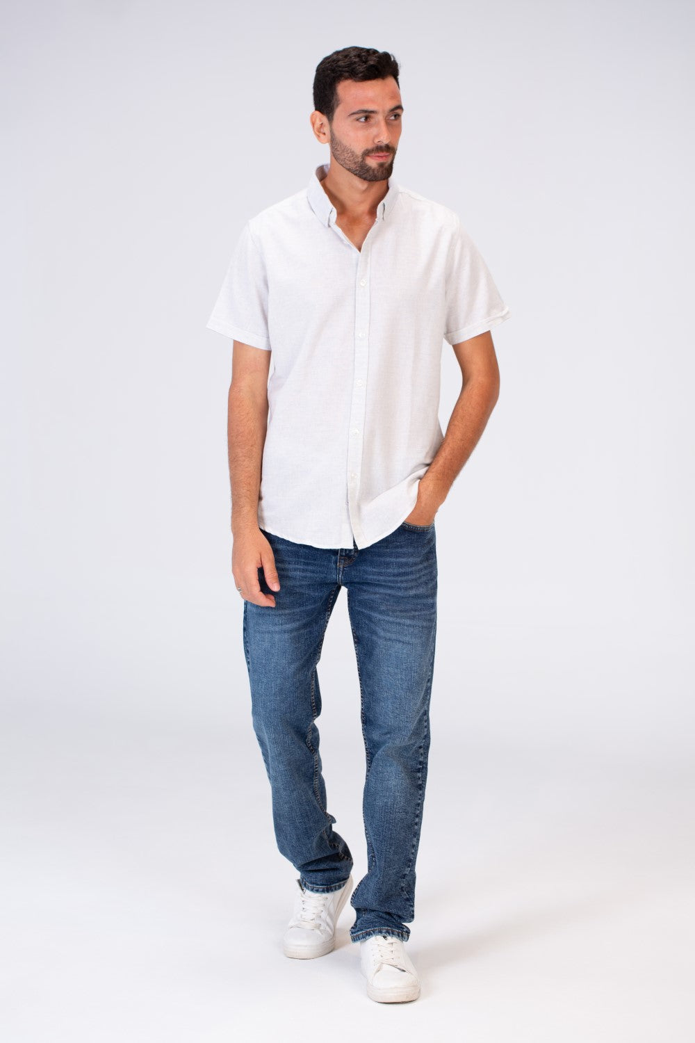 Mens Half Sleeve Slim Fit Basic Plain Linen Shirt
