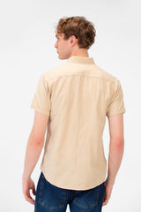 Men's Basic Plain Jakar Half Sleeve Slim Fit Button Down Shirt