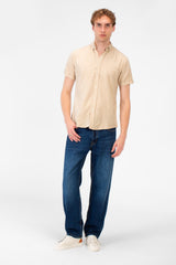 Men's Basic Plain Jakar Half Sleeve Slim Fit Button Down Shirt