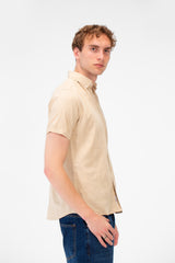 Men's Basic Plain Jakar Half Sleeve Slim Fit Button Down Shirt