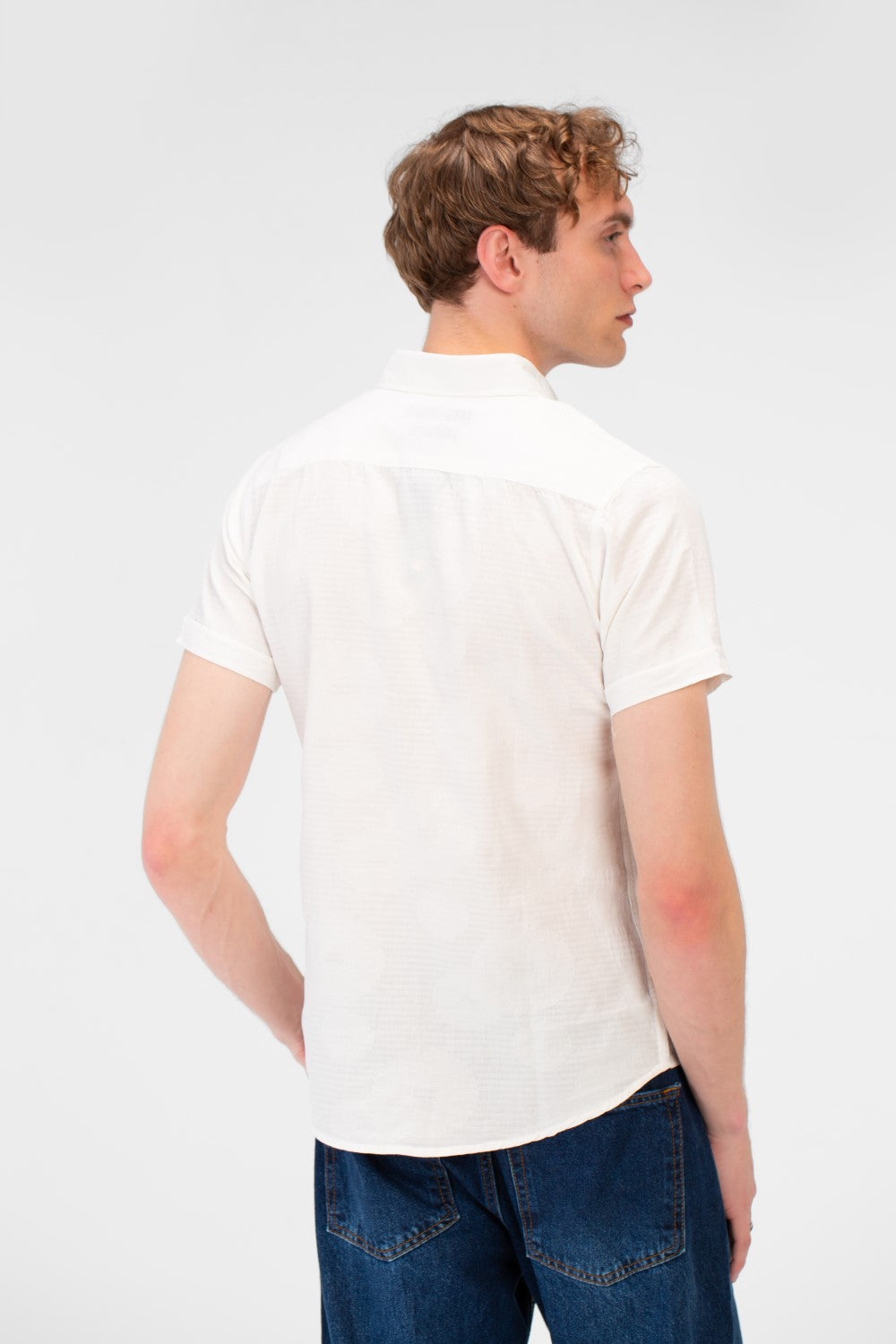 Men's Basic Plain Jakar Half Sleeve Slim Fit Button Down Shirt
