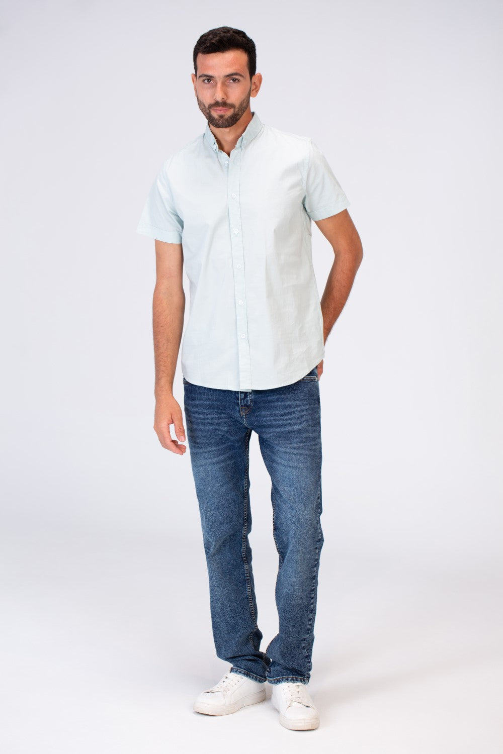 Mens Half Sleeved Slim Fit Basic Plain Shirt Made Of Lycra Poplin Material