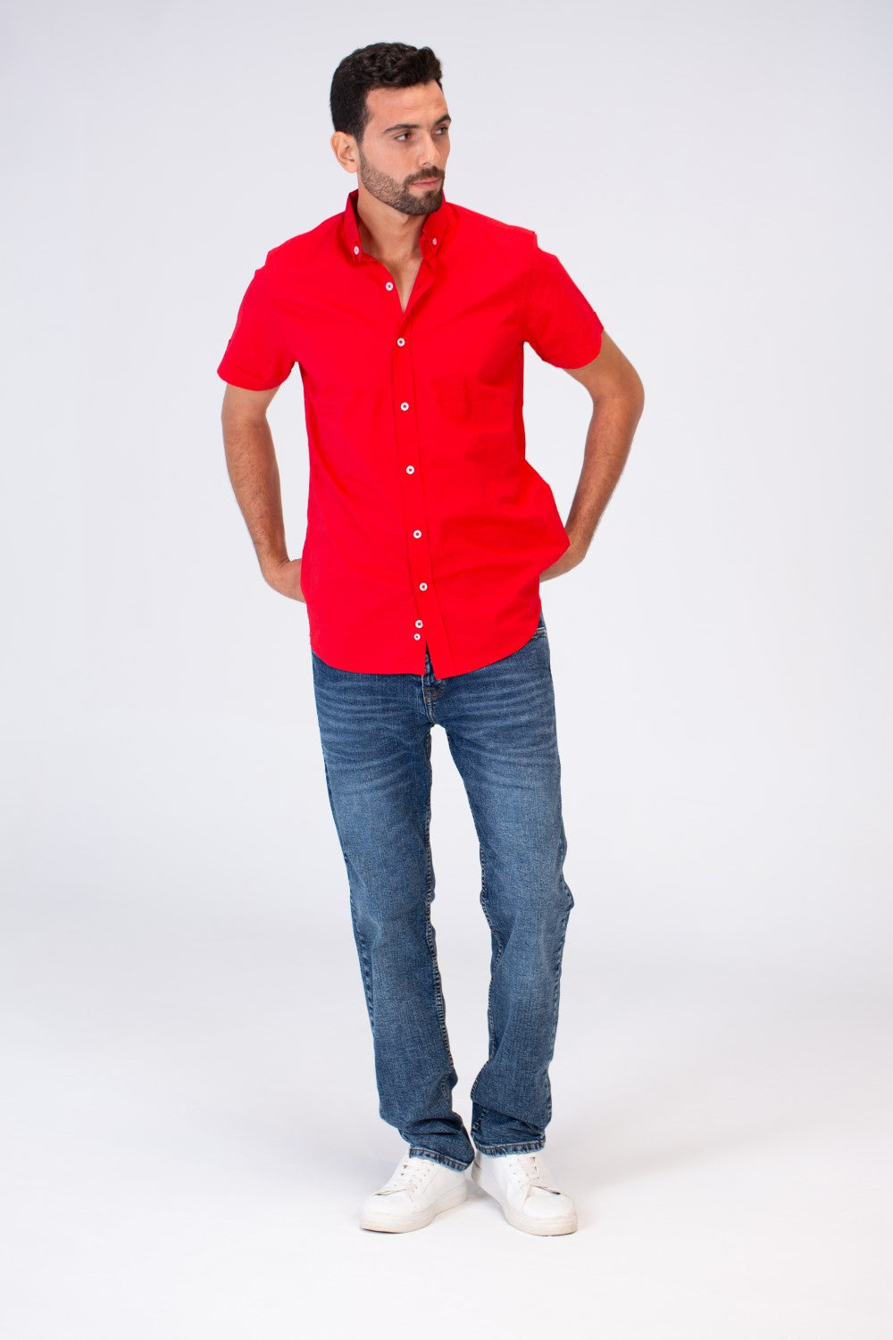 Mens Half Sleeved Slim Fit Basic Plain Shirt Made Of Lycra Poplin Material