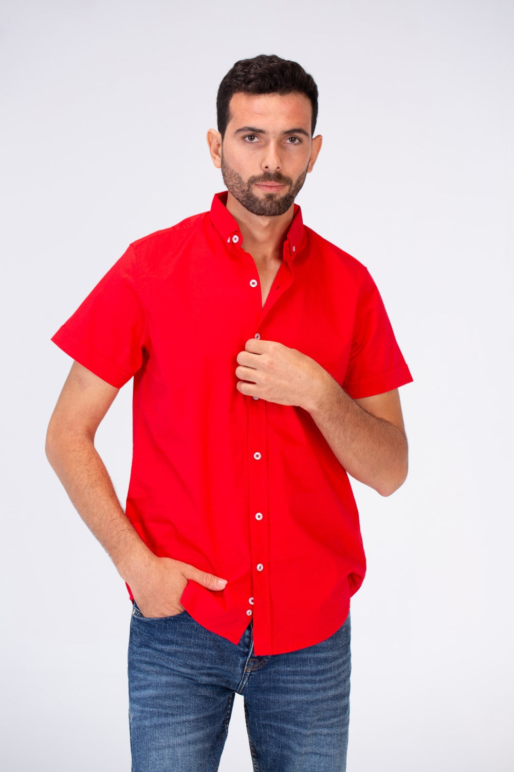Mens Half Sleeved Slim Fit Basic Plain Shirt Made Of Lycra Poplin Material
