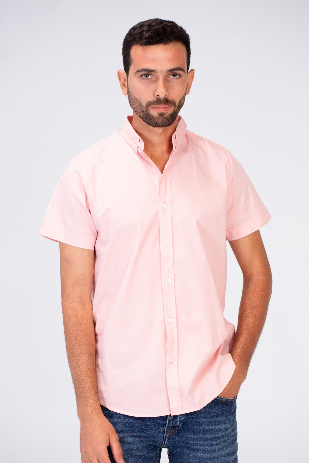 Mens Half Sleeved Slim Fit Basic Plain Shirt Made Of Lycra Poplin Material