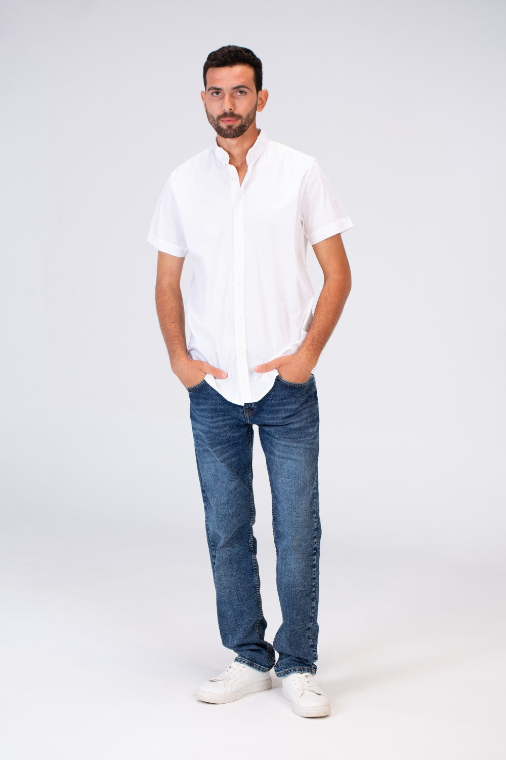 Mens Half Sleeved Slim Fit Basic Plain Shirt Made Of Lycra Poplin Material