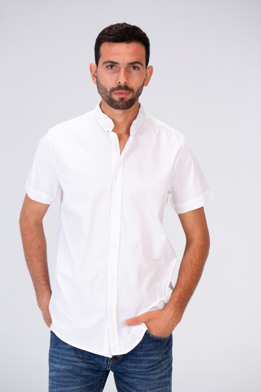 Mens Half Sleeved Slim Fit Basic Plain Shirt Made Of Lycra Poplin Material