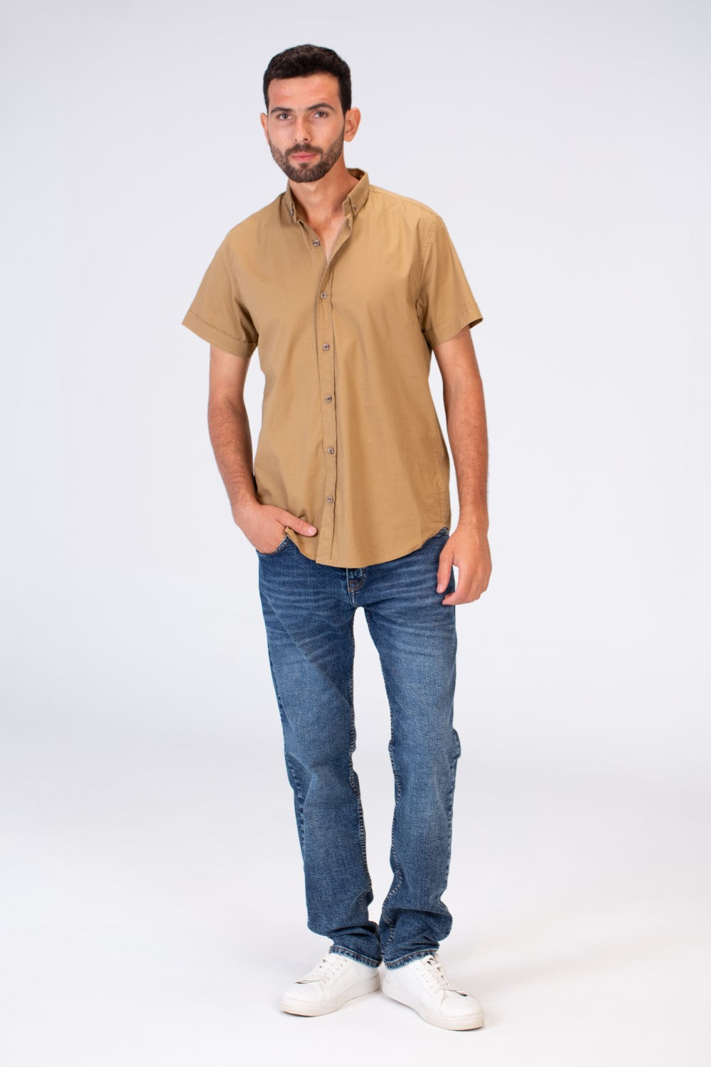 Mens Half Sleeved Slim Fit Basic Plain Shirt Made Of Lycra Poplin Material