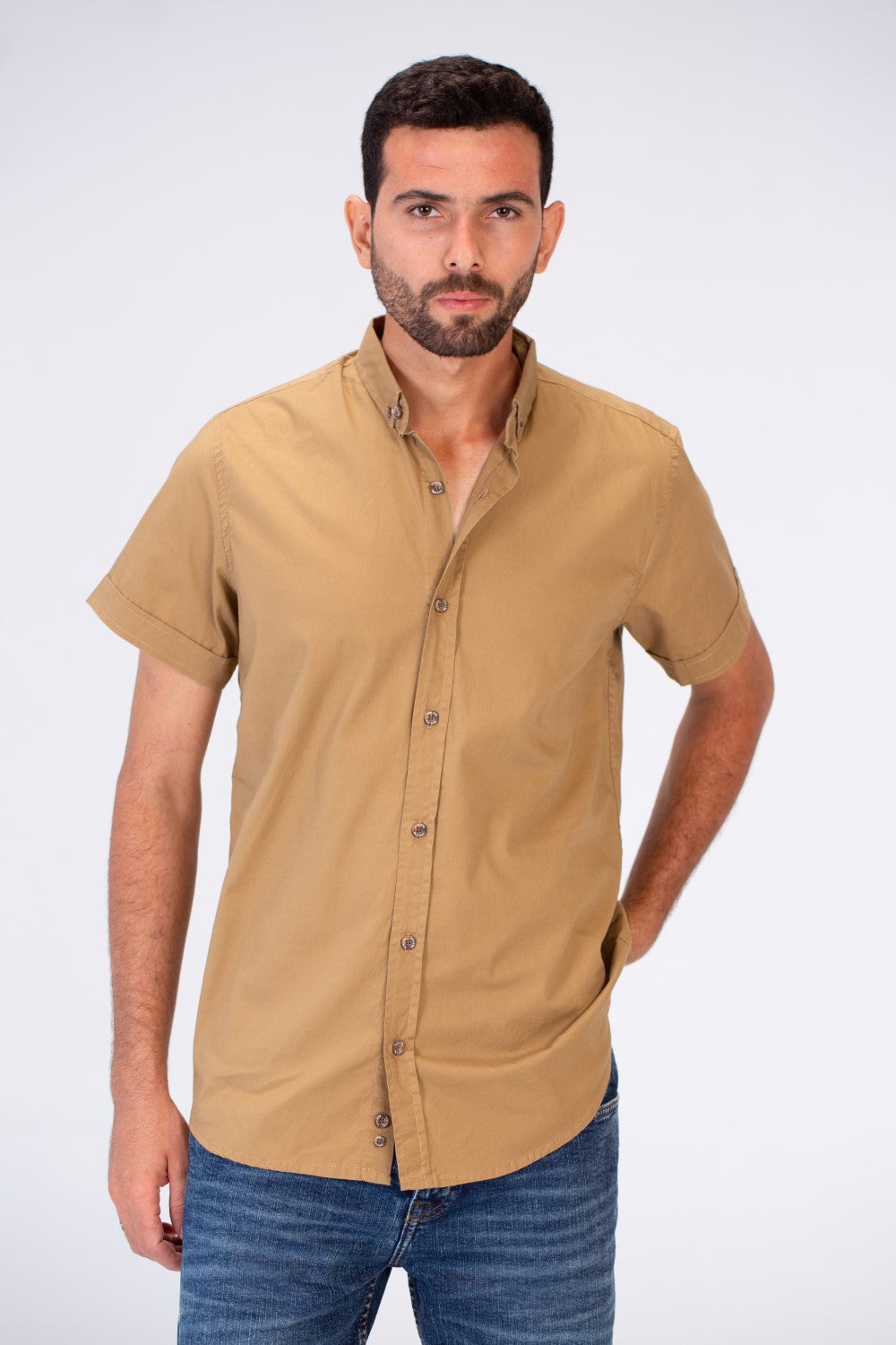 Mens Half Sleeved Slim Fit Basic Plain Shirt Made Of Lycra Poplin Material