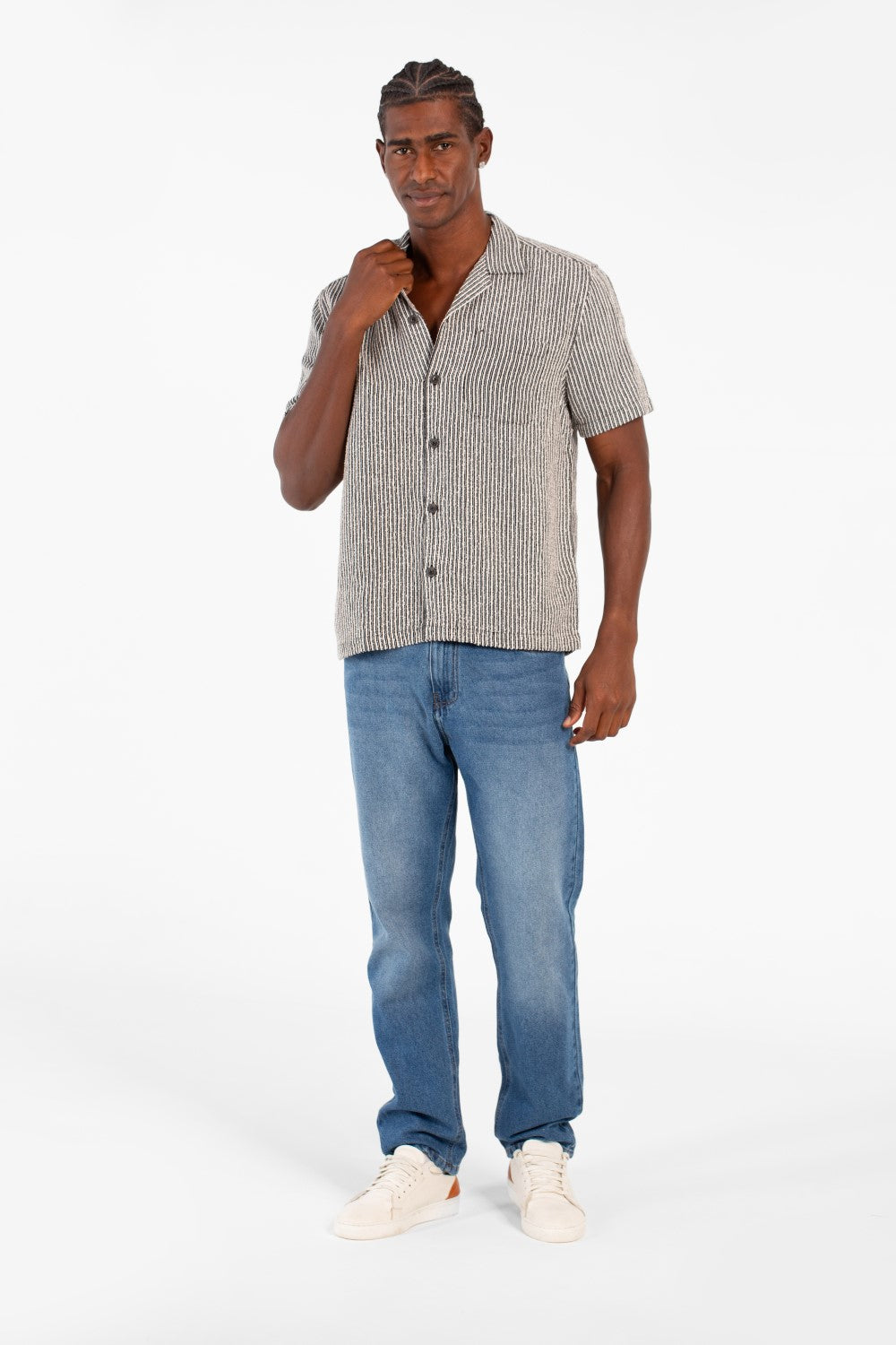 Men's Slim Fit Short Sleeve Striped Breathable Shirt With Front Pocket