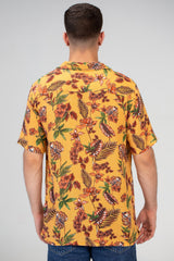 Mens Half Sleeved Shirt With Front Buttons And Summer Print In Orange