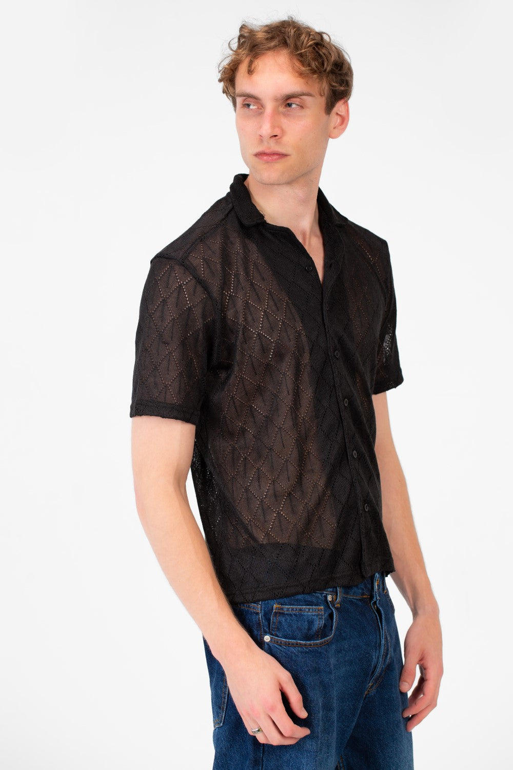 Men's Slim Fit Sheer Short Sleeve Mesh Shirt In Modern Design