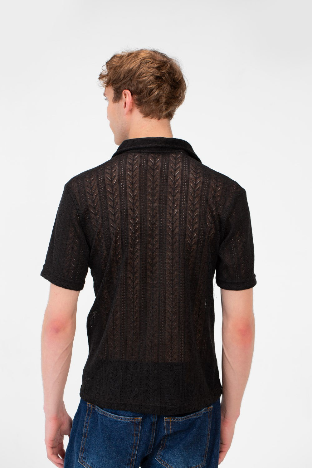 Men's Slim Fit Mesh Collar Button Front Half Sleeve Shirt