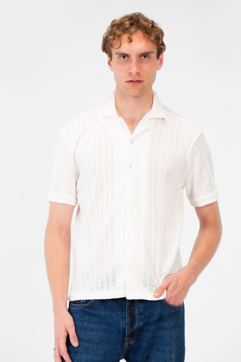 Men's Slim Fit Mesh Collar Button Front Half Sleeve Shirt