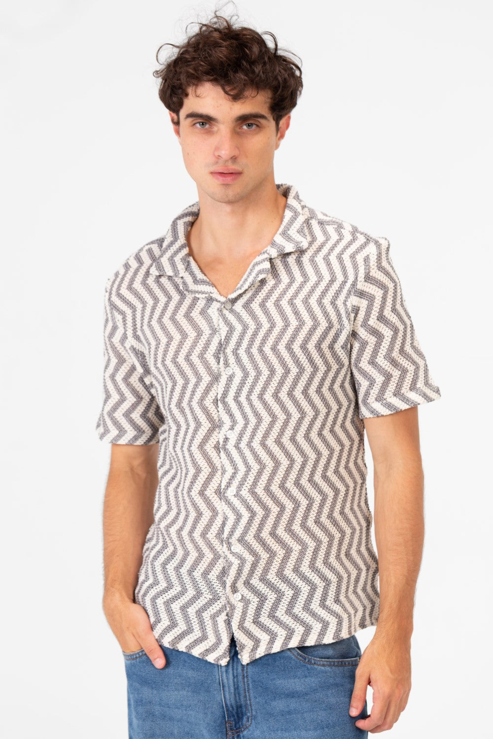 Men's Slim Fit Short Sleeve Jakar Mesh Shirt With Breathable High Quality Material