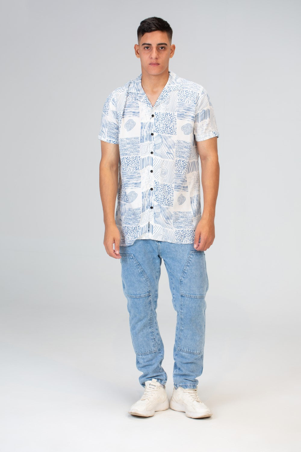 Mens Half Sleeved Jakar Slim Fit Shirt With Printed Cotton Viscose Material
