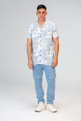 Mens Half Sleeved Jakar Slim Fit Shirt With Printed Cotton Viscose Material