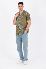 Mens Printed Half Sleeves Jakar Slim Fit Shirt Made Of Cotton Viscose Material