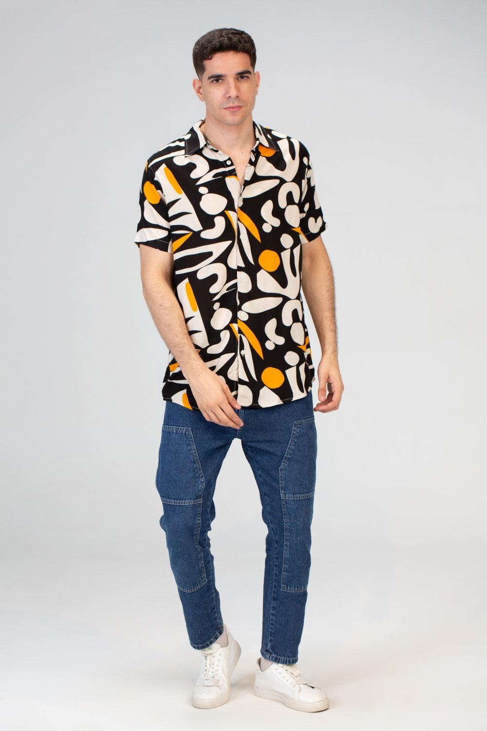 Mens Half Sleeved Jakar Printed Slim Fit Shirt With Cotton Viscose Material