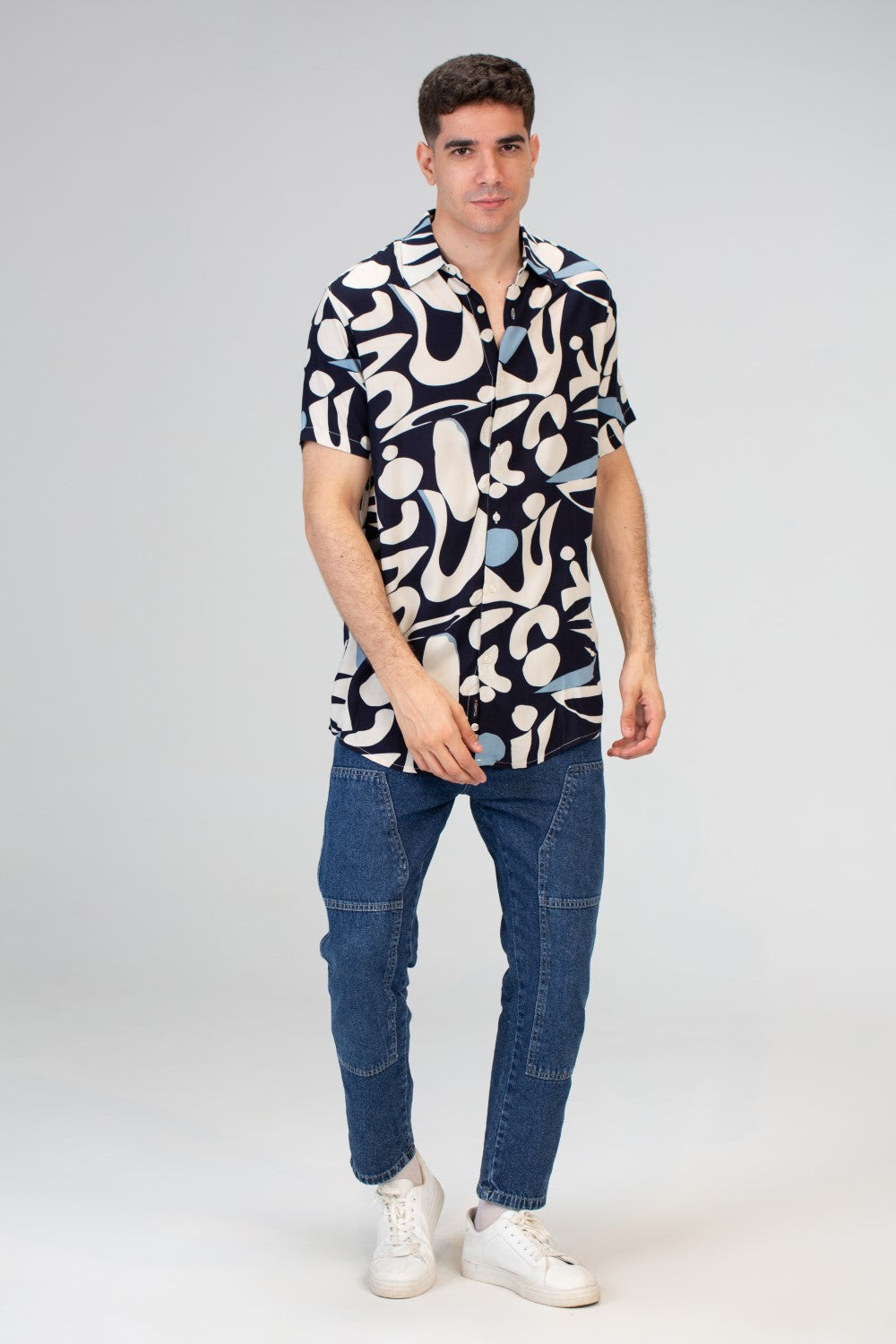 Mens Half Sleeved Jakar Printed Slim Fit Shirt With Cotton Viscose Material