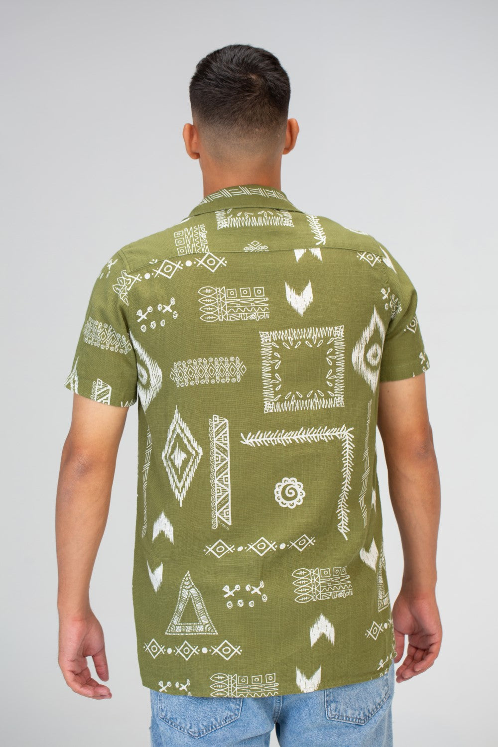 قميص رجالي بأكمام قصيرة جاكار مصنوع من قماش الكتان