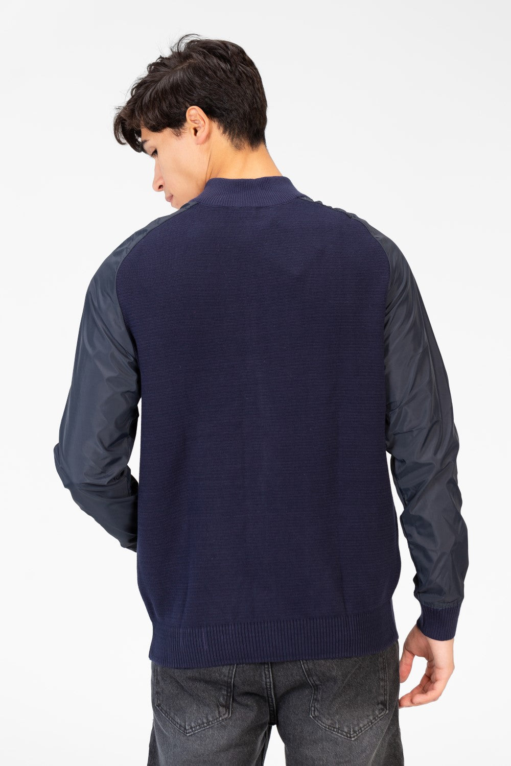 Men's Round Neck Pullover With Full Zip In Cotton Material
