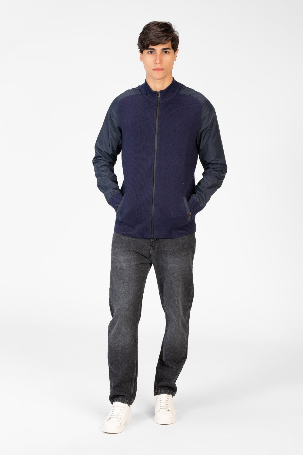 Men's Round Neck Pullover With Full Zip In Cotton Material